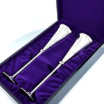 Pair Of Champagne Flutes With Gilded Interior, finished in 925 English Hallmarked Sterling Silver 9 Pair Of Champagne Flutes With Gilded Interior, finished in 925 English Hallmarked Sterling Silver