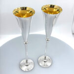 Pair Of Champagne Flutes With Gilded Interior, finished in 925 English Hallmarked Sterling Silver 10 Pair Of Champagne Flutes With Gilded Interior, finished in 925 English Hallmarked Sterling Silver