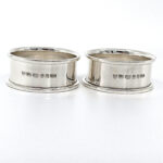 Pair Plain Round Serviette Rings, finished in 925 English Hallmarked Sterling Silver