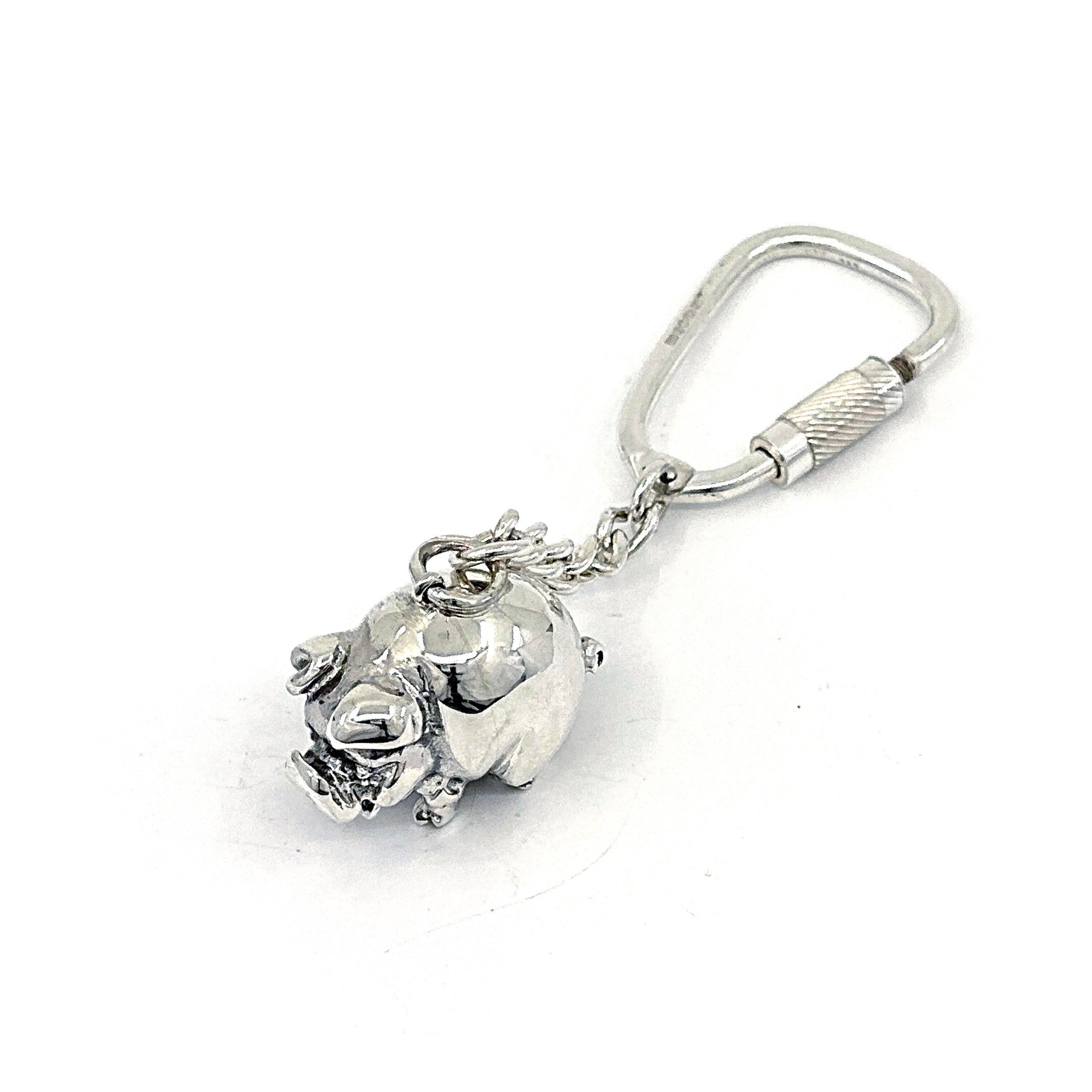 KPT410 (2) Pig Keyring With Rounded Animal Form And Twist Link Fastening Finished In 925 English Hallmarked Sterling Silver