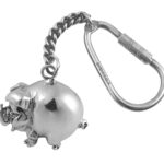 Pig Keyring With Rounded Animal Form And Twist Link Fastening Finished In 925 English Hallmarked Sterling Silver