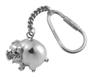 Pig Keyring With Rounded Animal Form And Twist Link Fastening Finished In 925 English Hallmarked Sterling Silver