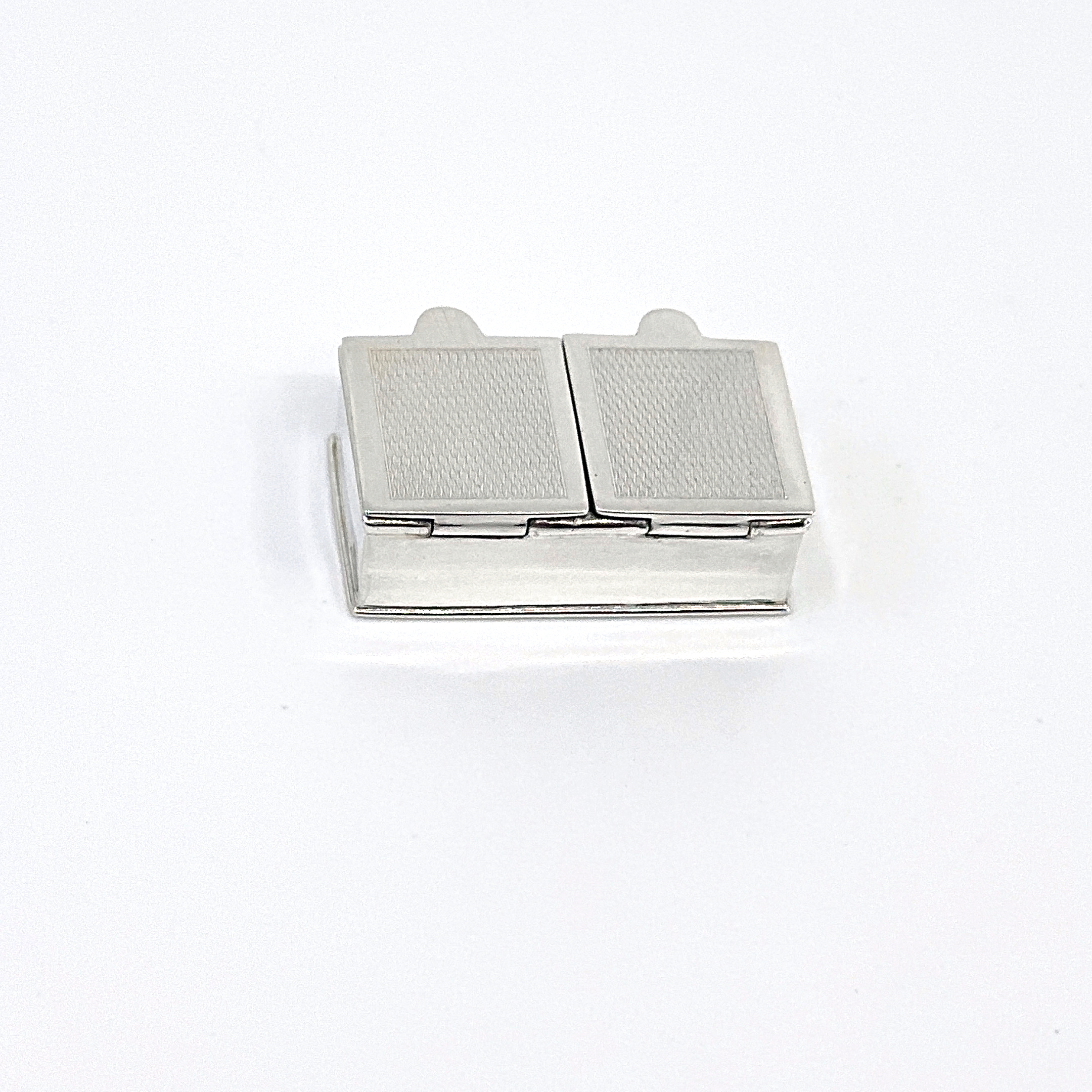 PB509 (4) Rectangular Double Compartment Engine Turned Pill Box, finished in 925 English Hallmarked Sterling Silver