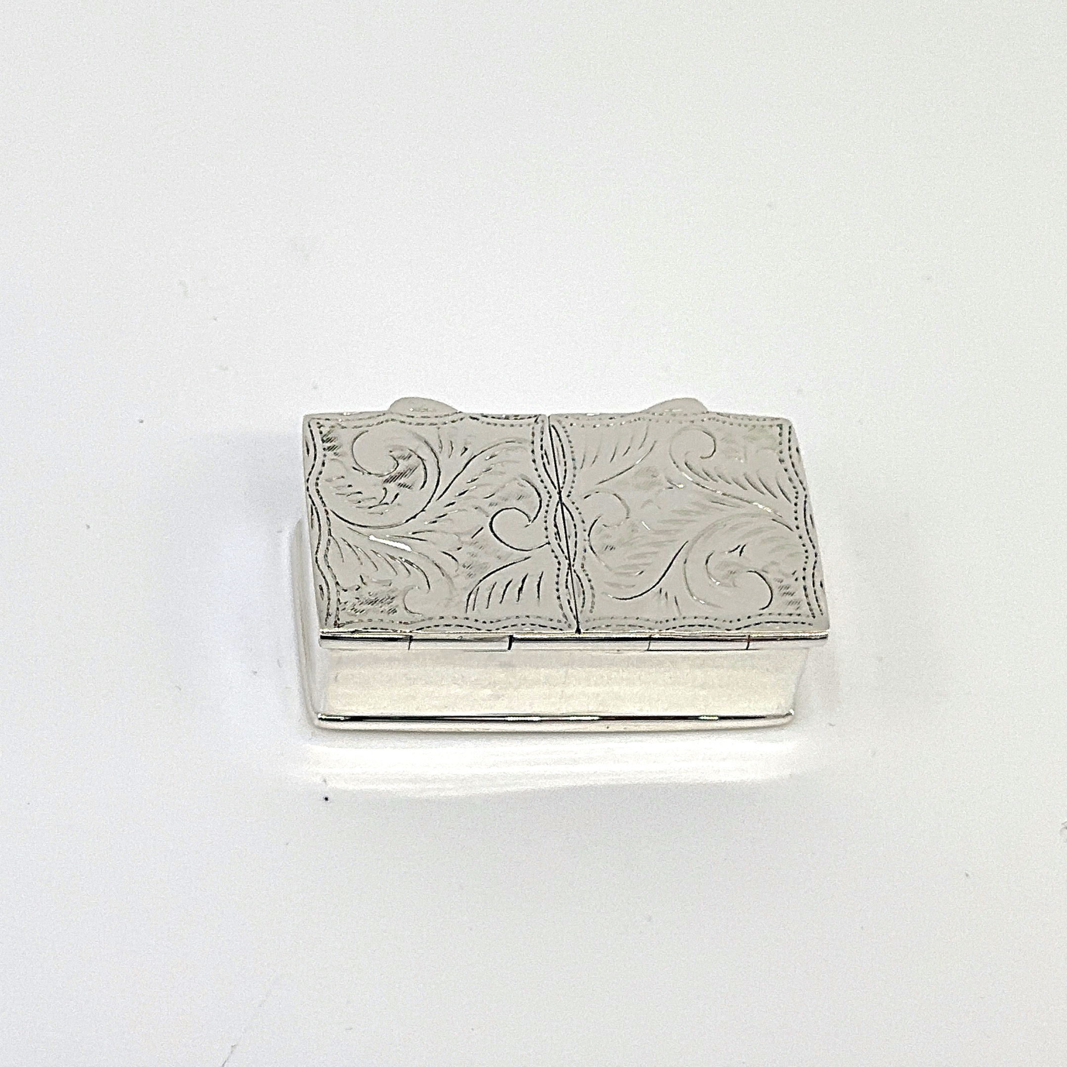 PB451 (9) Rectangular Double Compartment Engraved Pill Box, finished in 925 English Hallmarked Sterling Silver