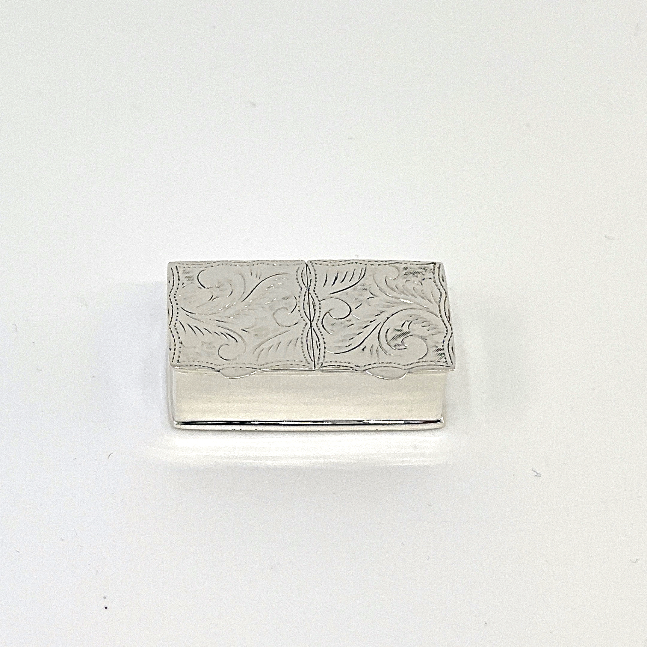 PB451 (5) Rectangular Double Compartment Engraved Pill Box, finished in 925 English Hallmarked Sterling Silver