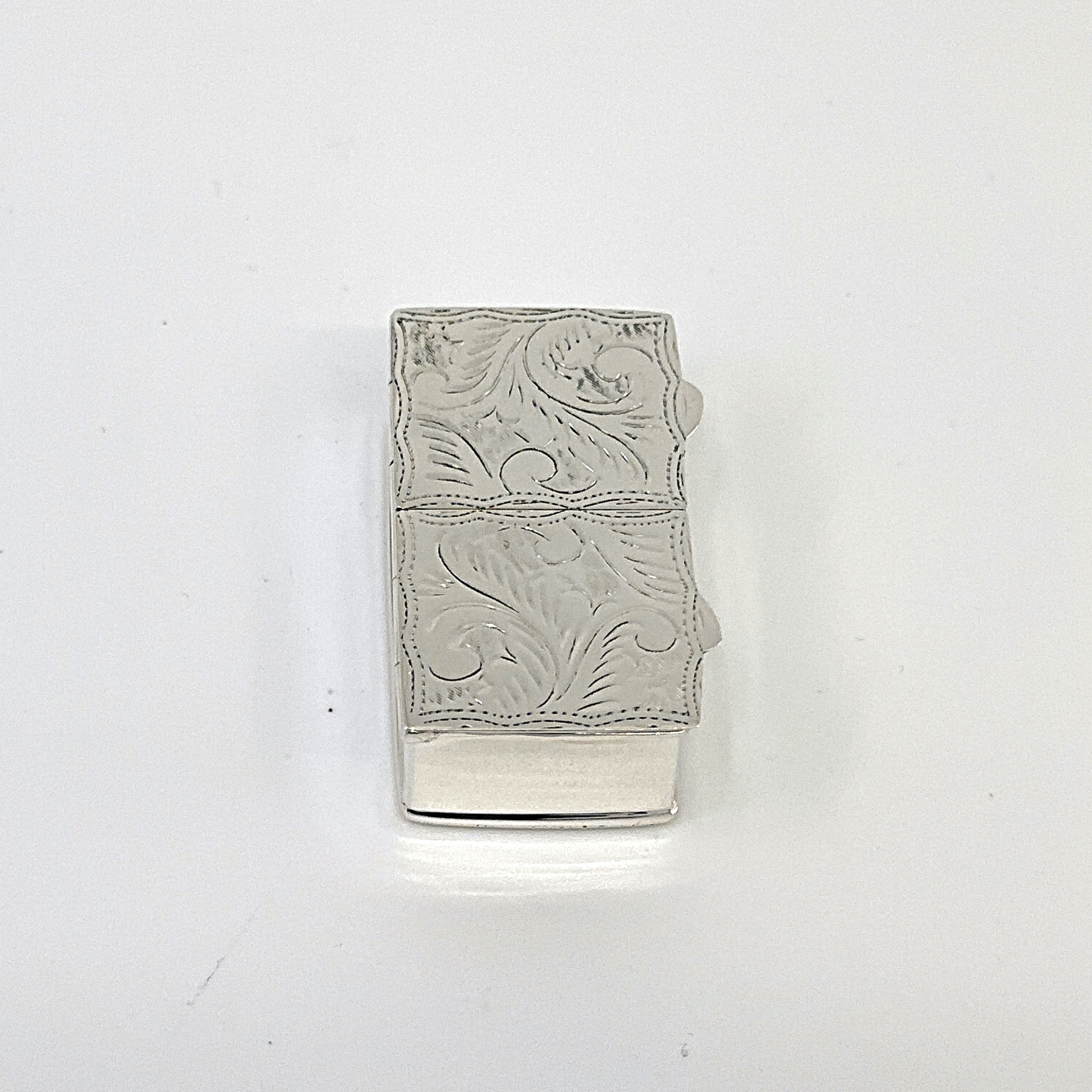 PB451 (1) Rectangular Double Compartment Engraved Pill Box, finished in 925 English Hallmarked Sterling Silver