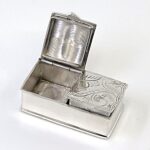 Rectangular Double Compartment Engraved Pill Box, finished in 925 English Hallmarked Sterling Silver 1 Rectangular Double Compartment Engraved Pill Box, finished in 925 English Hallmarked Sterling Silver