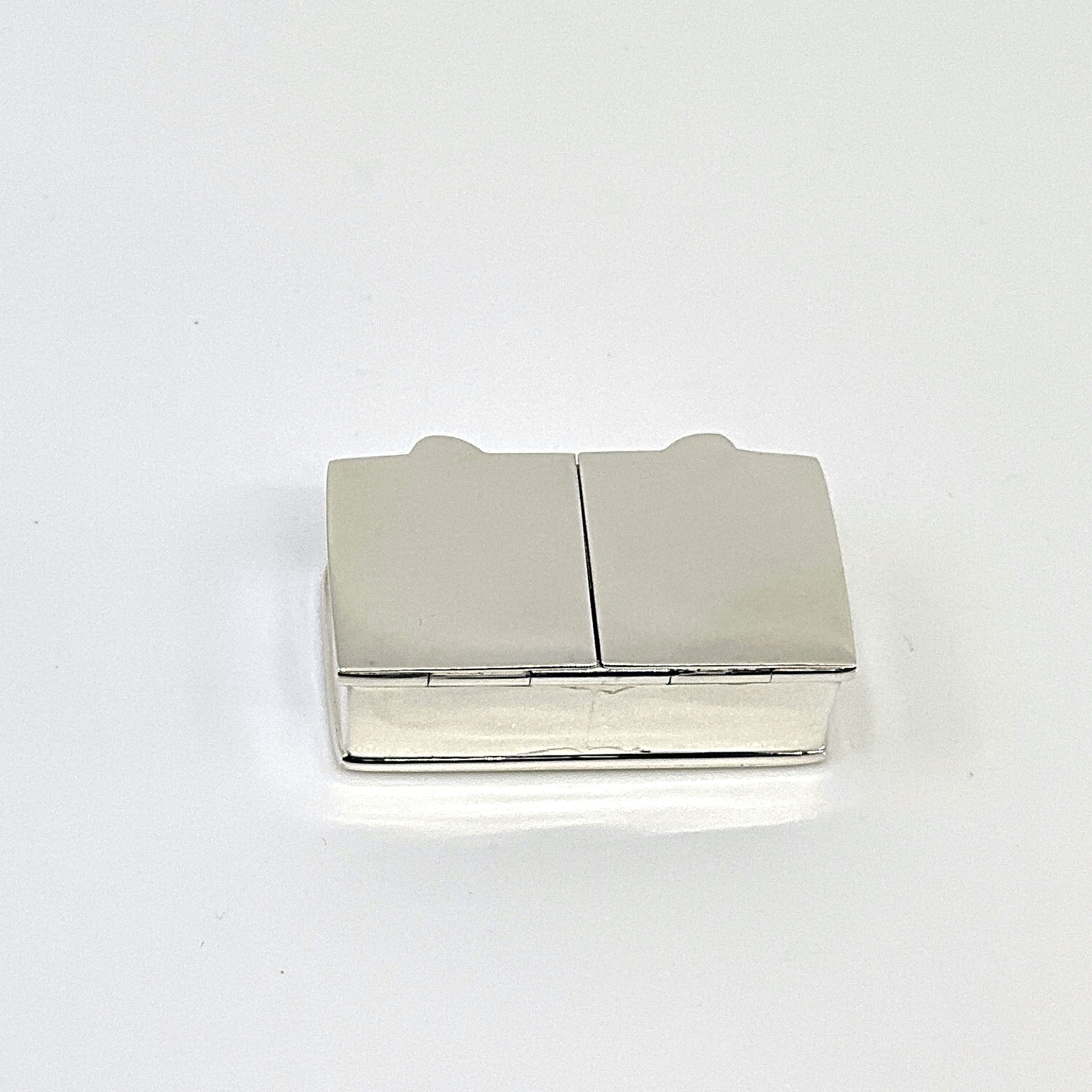 PB453 (1) Rectangular Double Compartment Plain Pill Box, finished in 925 English Hallmarked Sterling Silver