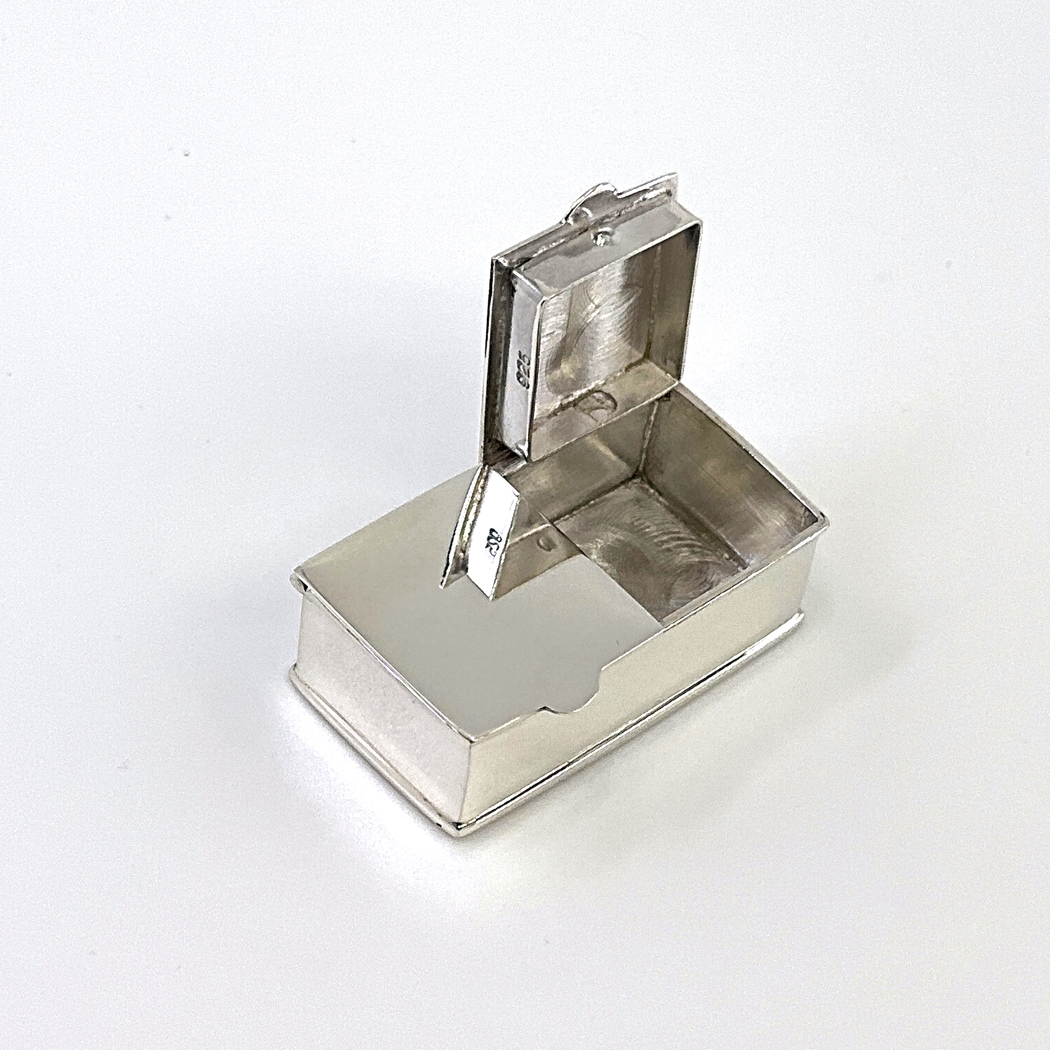 PB453 (5) Rectangular Double Compartment Plain Pill Box, finished in 925 English Hallmarked Sterling Silver