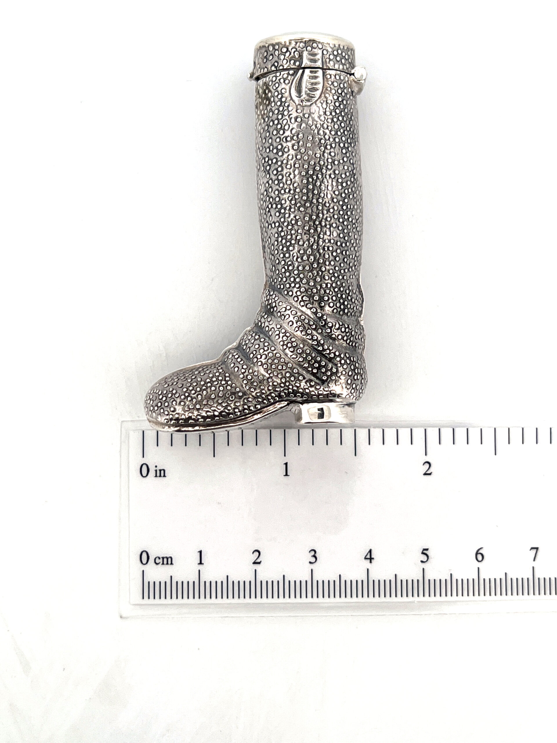 GT57 (3) Riding Boot Pill Box Victorian Style finished in 925 English Hallmarked Sterling Silver