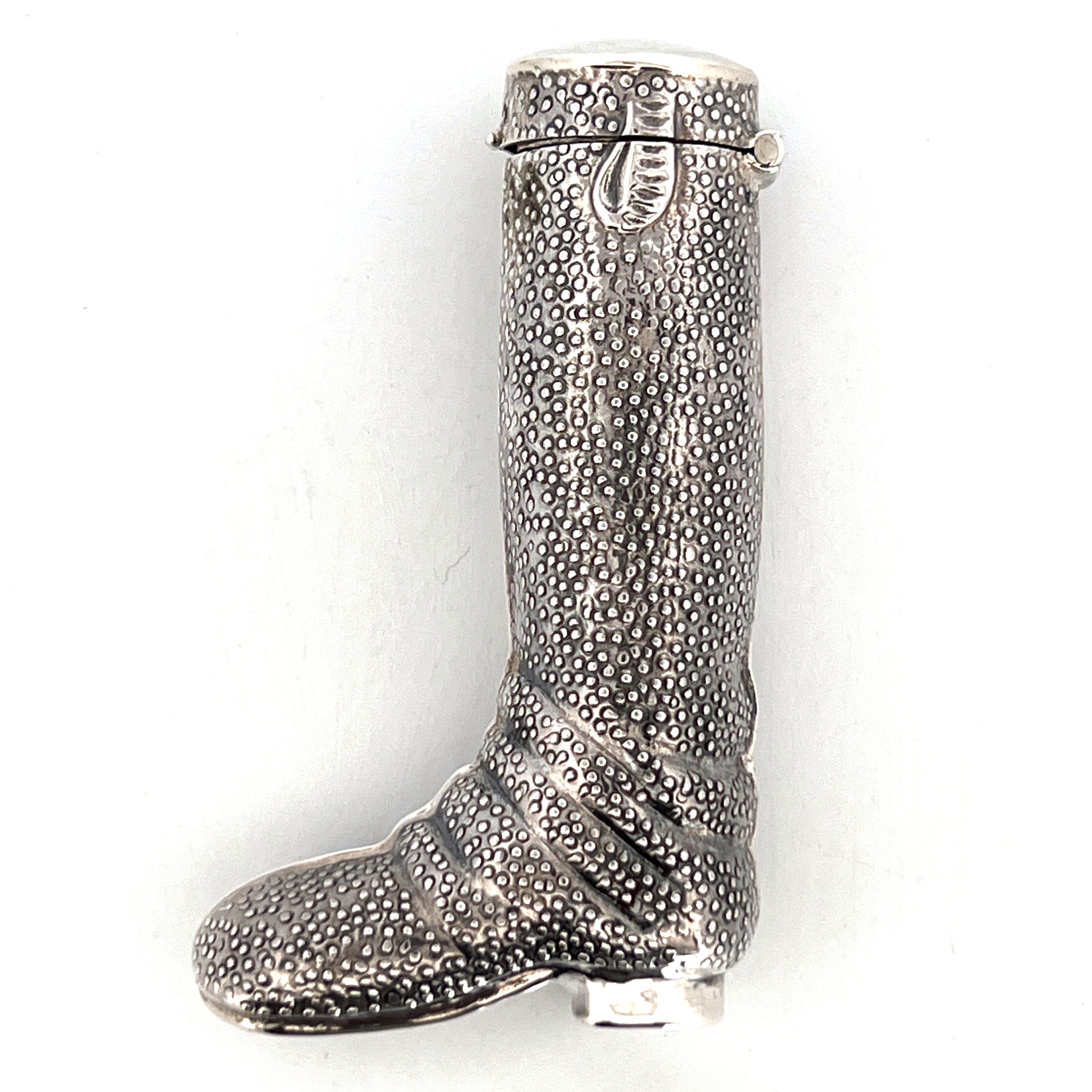 GT57 (5) Riding Boot Pill Box Victorian Style finished in 925 English Hallmarked Sterling Silver