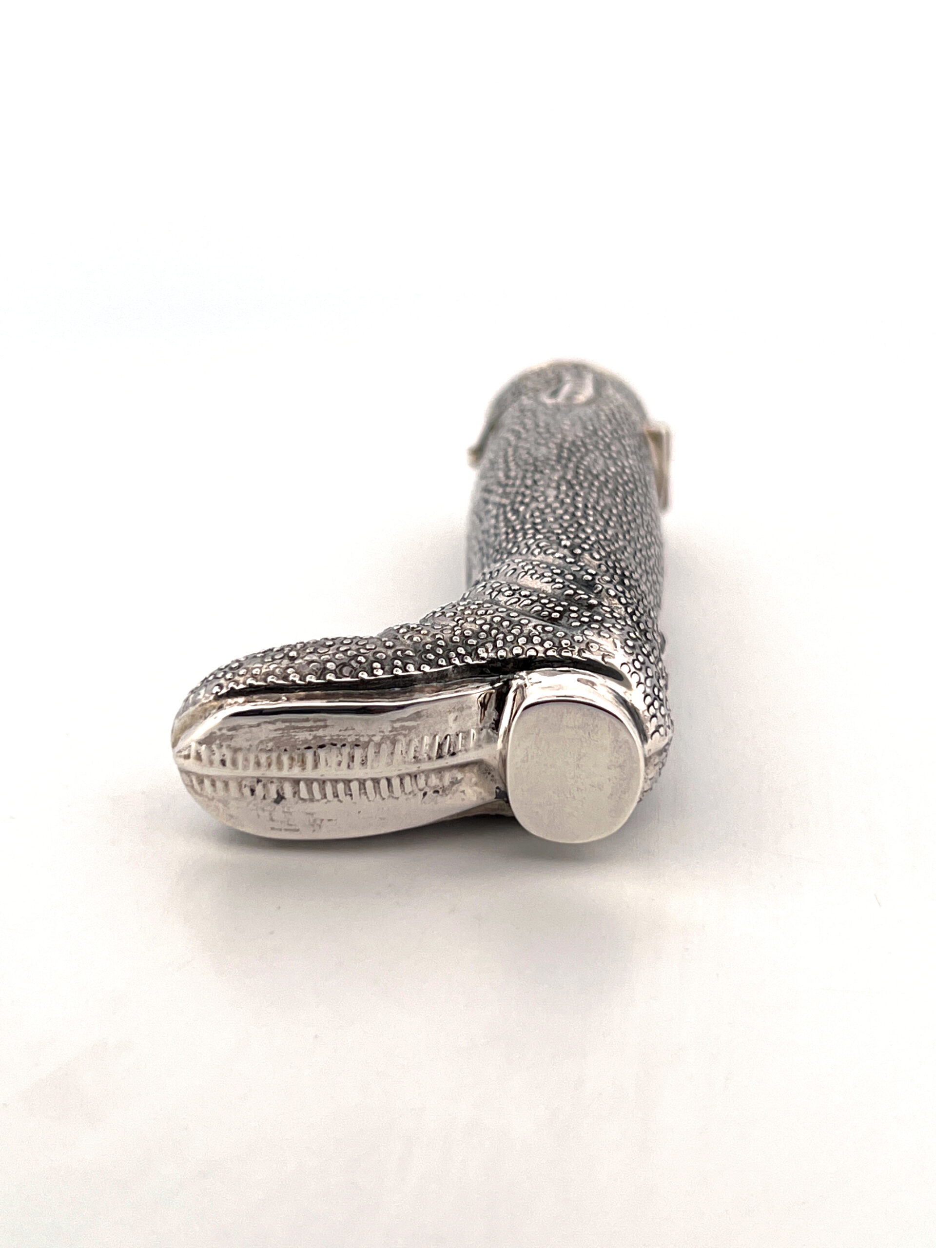 GT57 (10) Riding Boot Pill Box Victorian Style finished in 925 English Hallmarked Sterling Silver