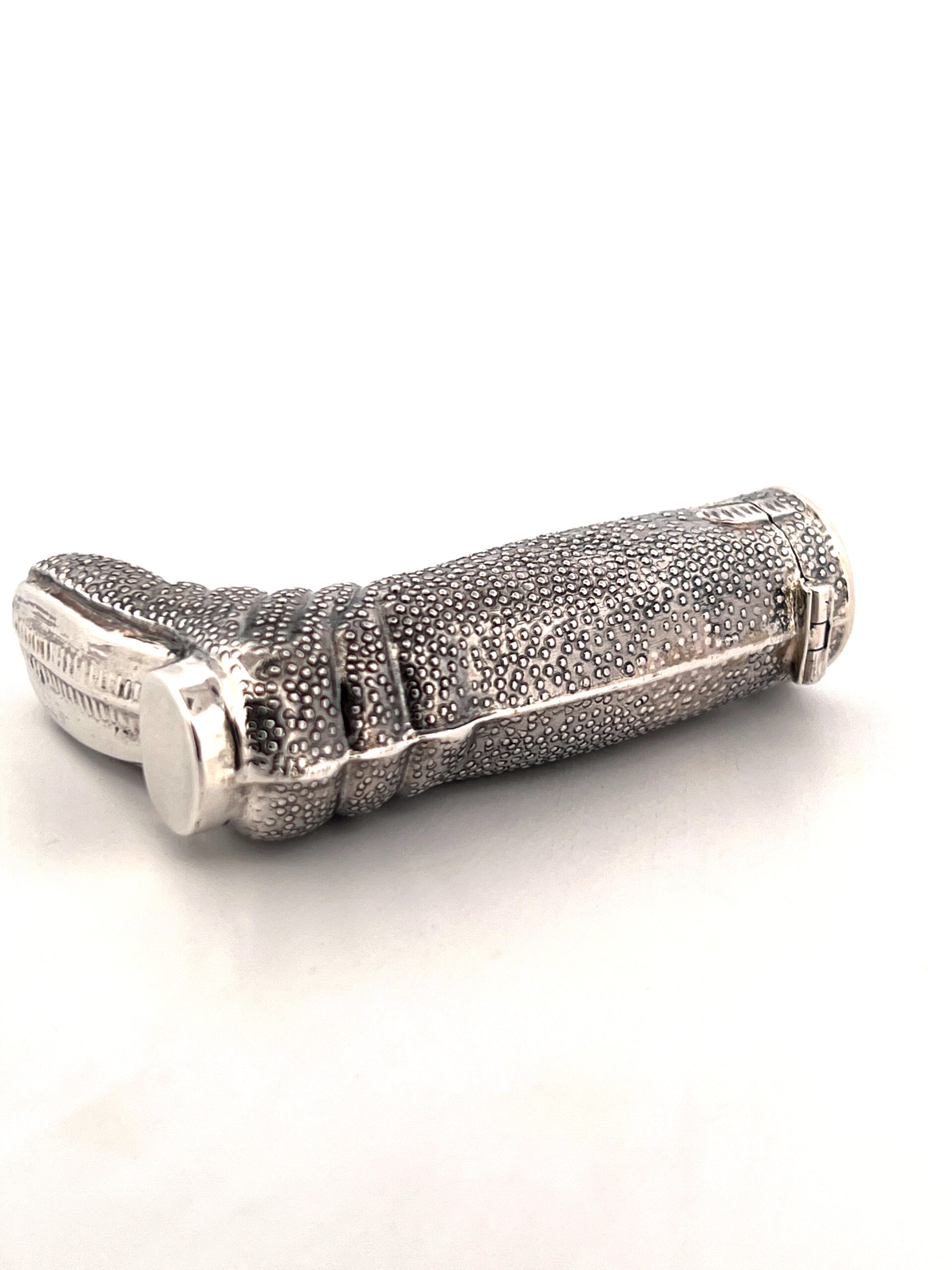GT57 (8) Riding Boot Pill Box Victorian Style finished in 925 English Hallmarked Sterling Silver