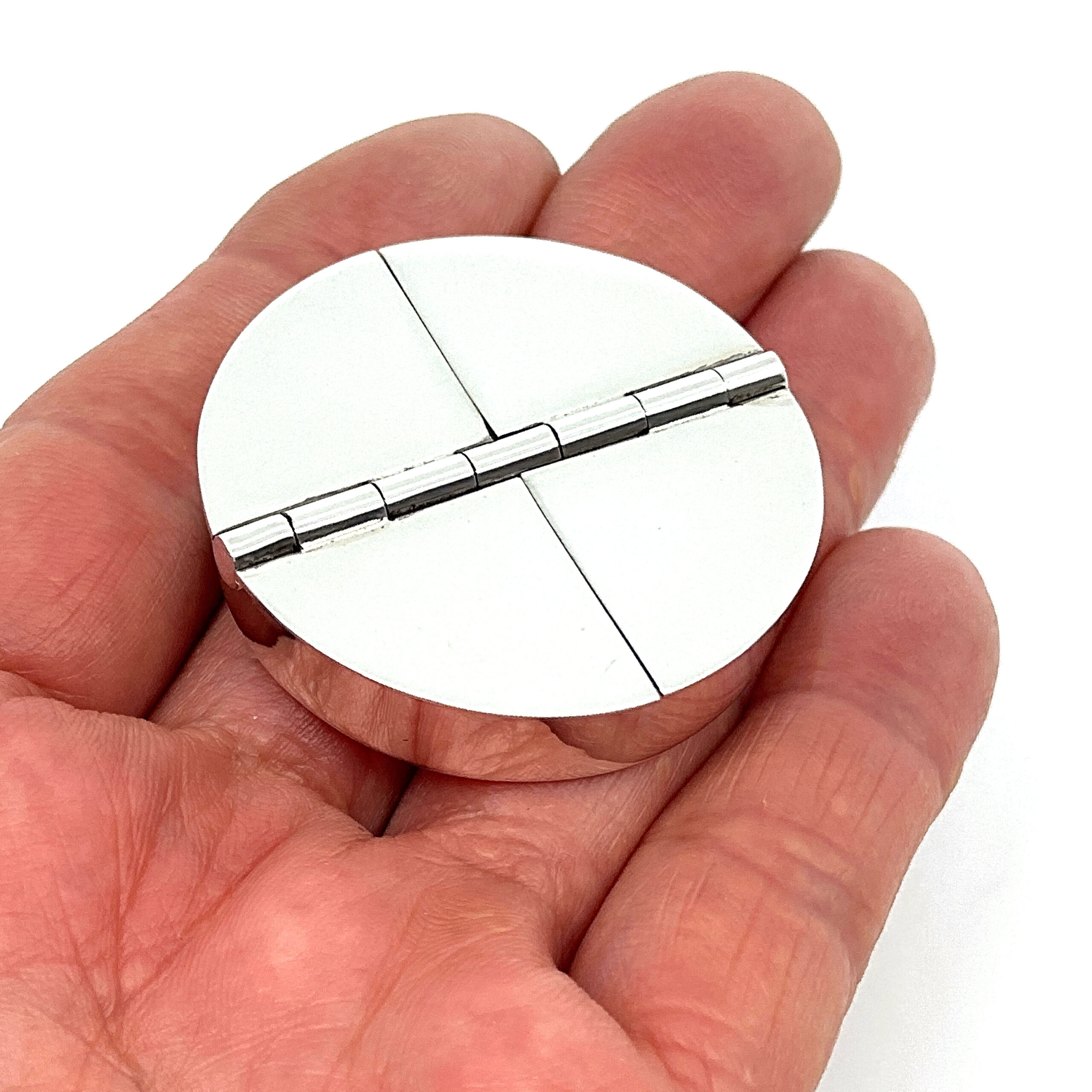 PB438 (10) Round Four Compartment Plain Pill Box, finished in 925 English Hallmarked Sterling Silver