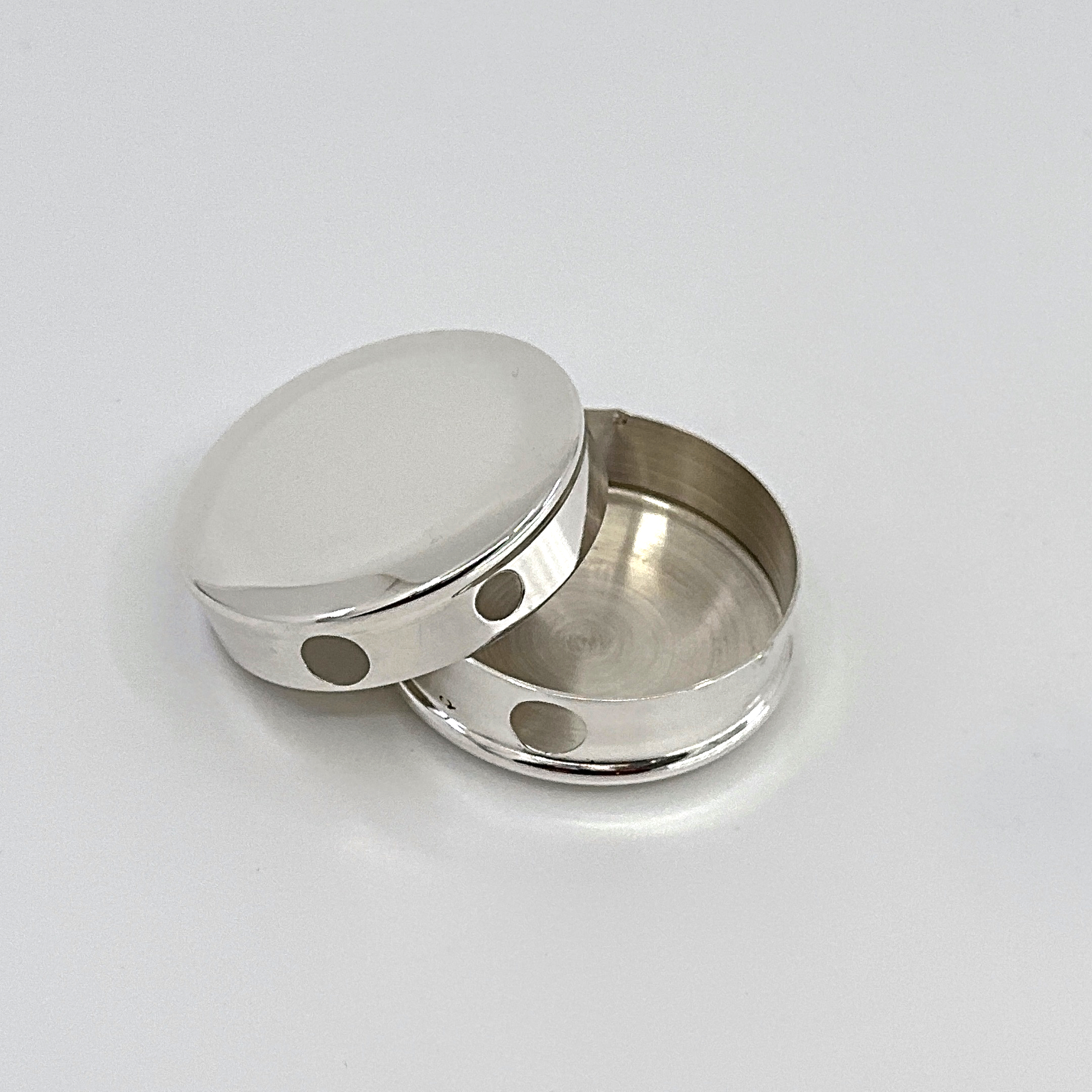 PB520 (2) Round Sweetener Dispenser Pill Box, finished in 925 English Hallmarked Sterling Silver