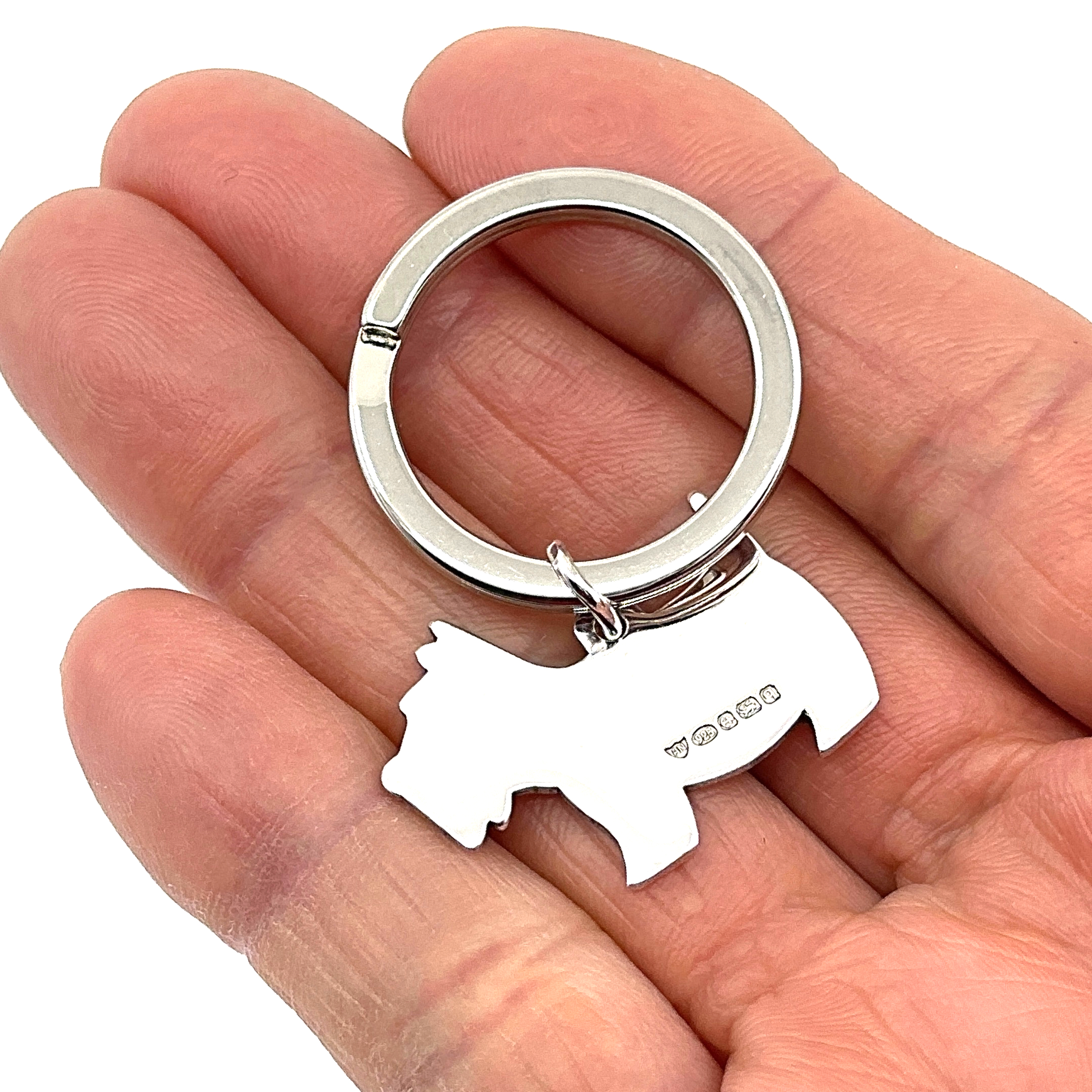 K399 (1) Scottie Dog Collar Tag Keyring With Engravable Canine Silhouette Finished In 925 English Hallmarked Sterling Silver