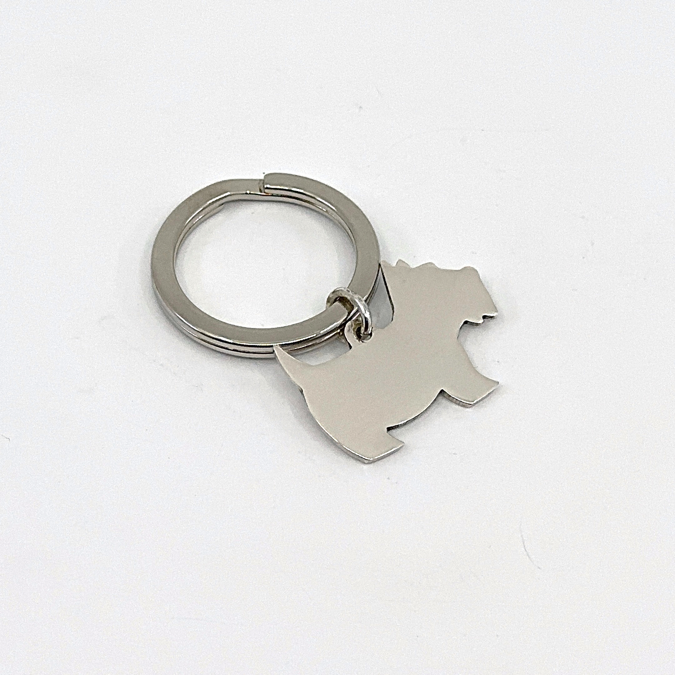 K399 (7) Scottie Dog Collar Tag Keyring With Engravable Canine Silhouette Finished In 925 English Hallmarked Sterling Silver