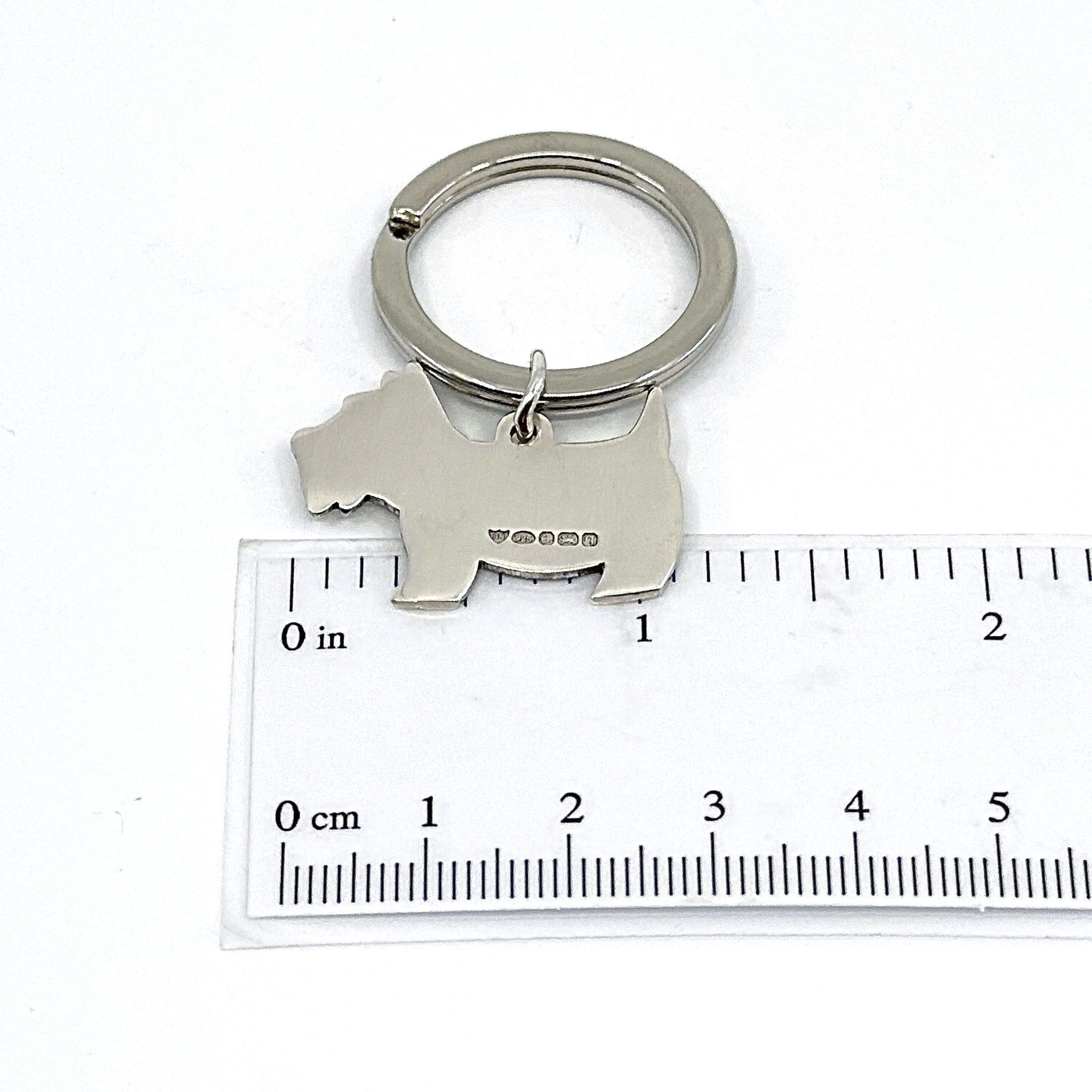 K399 (4) Scottie Dog Collar Tag Keyring With Engravable Canine Silhouette Finished In 925 English Hallmarked Sterling Silver