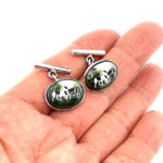 Two Dogs Chain Link Cufflinks Set With Hand Painted Enamel In 925 English Hallmarked Sterling Silver