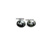 Two Dogs Chain Link Cufflinks Set With Hand Painted Enamel In 925 English Hallmarked Sterling Silver