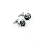 Two Dogs Chain Link Cufflinks Set With Hand Painted Enamel In 925 English Hallmarked Sterling Silver