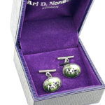 Two Dogs Chain Link Cufflinks Set With Hand Painted Enamel In 925 English Hallmarked Sterling Silver