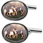 Two Dogs Chain Link Cufflinks Set With Hand Painted Enamel In 925 English Hallmarked Sterling Silver