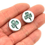 3 Leaf Clover Button Covers With Green Enamel Finished In 925 English Hallmarked Sterling Silver