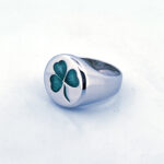 3 Leaf Clover Ring Set With Green Enamel Finished In 925 English Hallmarked Sterling Silver