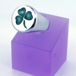 3 Leaf Clover Ring Set With Green Enamel Finished In 925 English Hallmarked Sterling Silver
