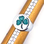 3 Leaf Clover Ring Set With Green Enamel Finished In 925 English Hallmarked Sterling Silver