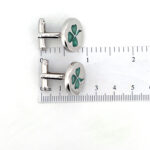 Three Leaf Clover Torpedo Cufflinks In 925 English Hallmarked Sterling Silver With Green Enamel