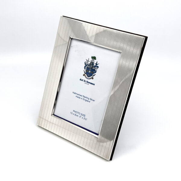 Sterling Silver Photo Frame with Engraved Herringbone Pattern made in UK Photo size 13cm x 9cm or 5 inch x 3.5 inch