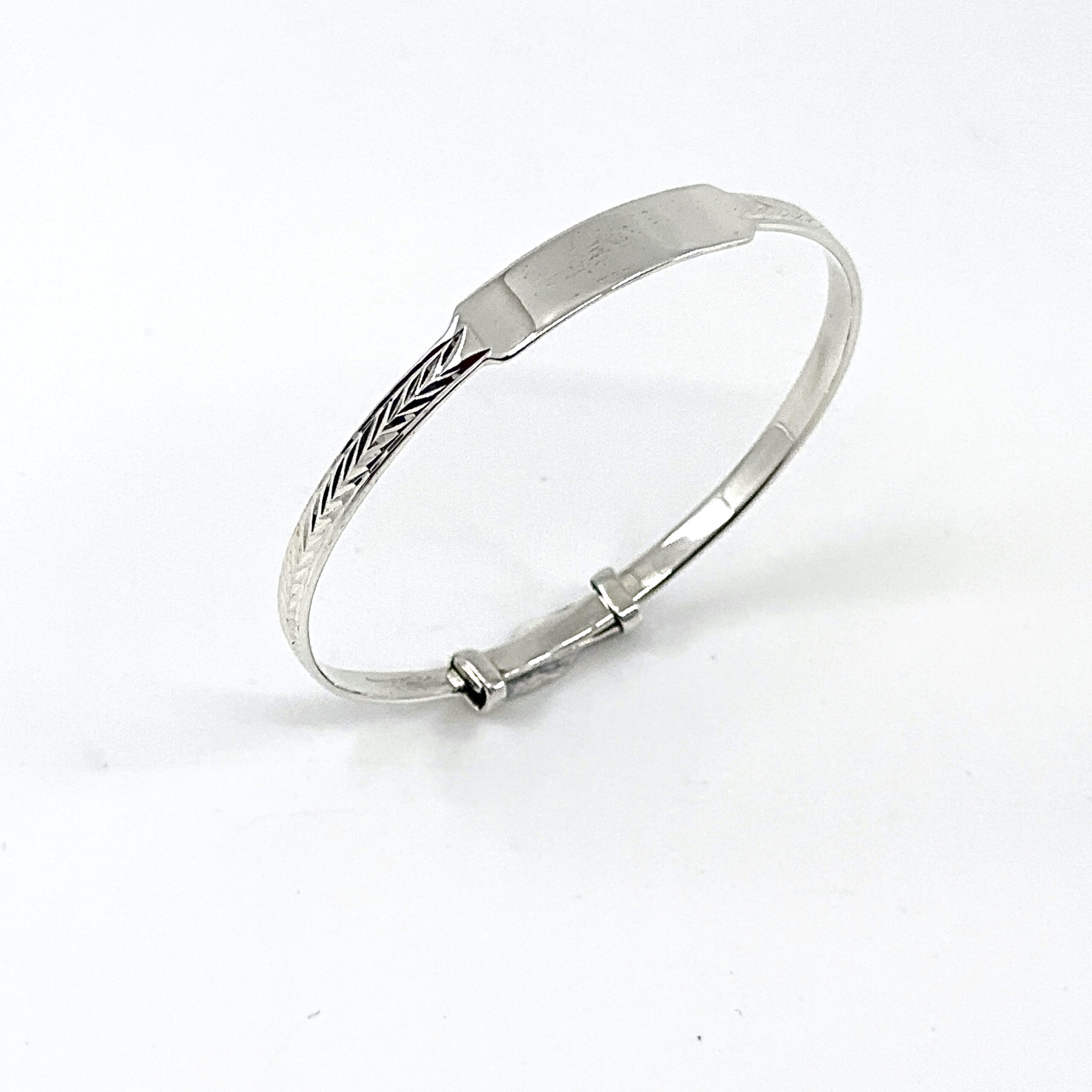 BE398 (5) Baby Bangle Victorian Style Adjustable Engravable, finished in 925 English Hallmarked Sterling Silver