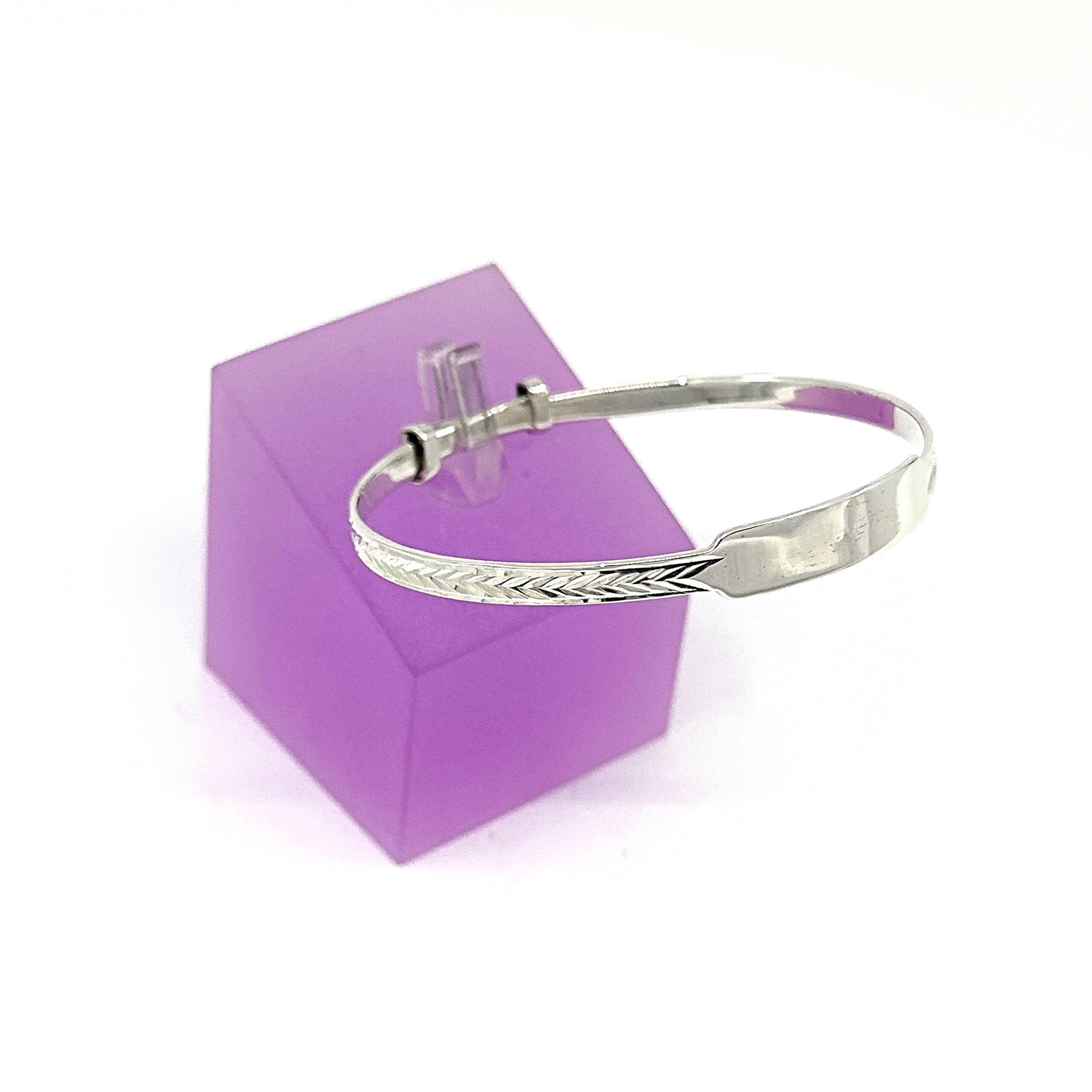 BE398 (7) Baby Bangle Victorian Style Adjustable Engravable, finished in 925 English Hallmarked Sterling Silver