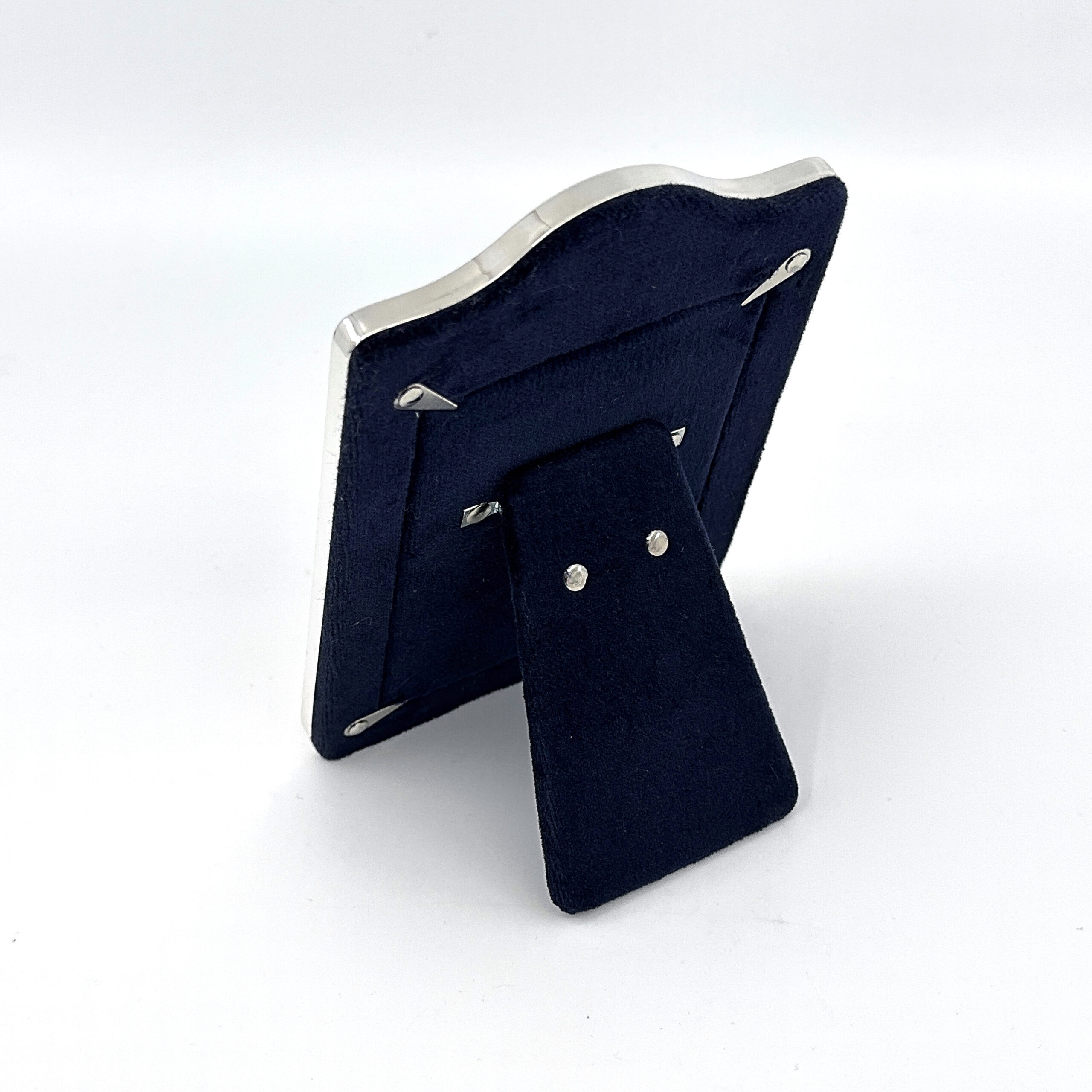 FR534 (3) Baby Photo Frame With Toy Motif Border And Blue Velvet Back Finished In 925 English Hallmarked Sterling Silver