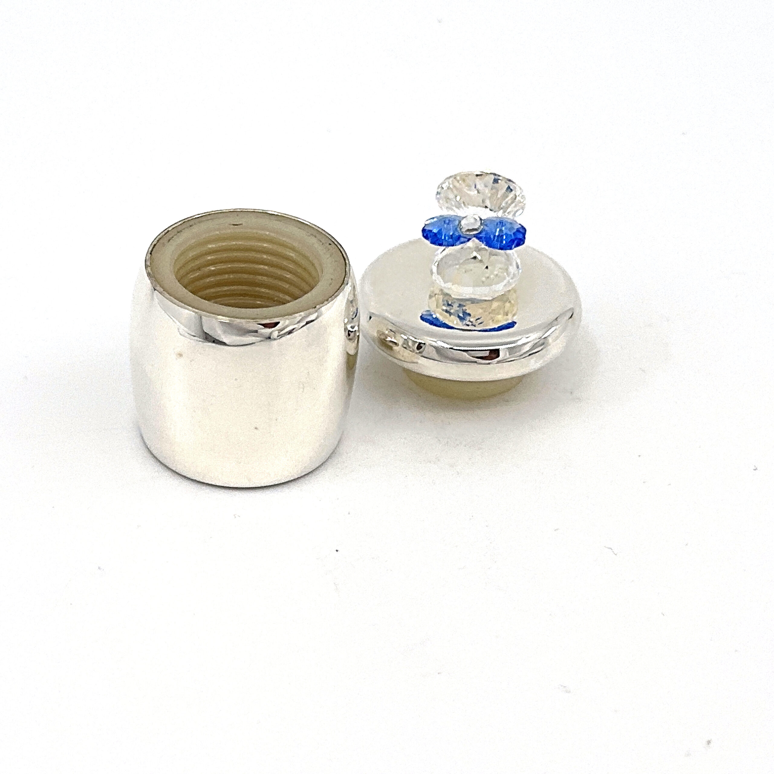 GTS112 (1) Baby Shoe Tooth Fairy Box With Blue Czech Crystal Finished In 925 English Hallmarked Sterling Silver