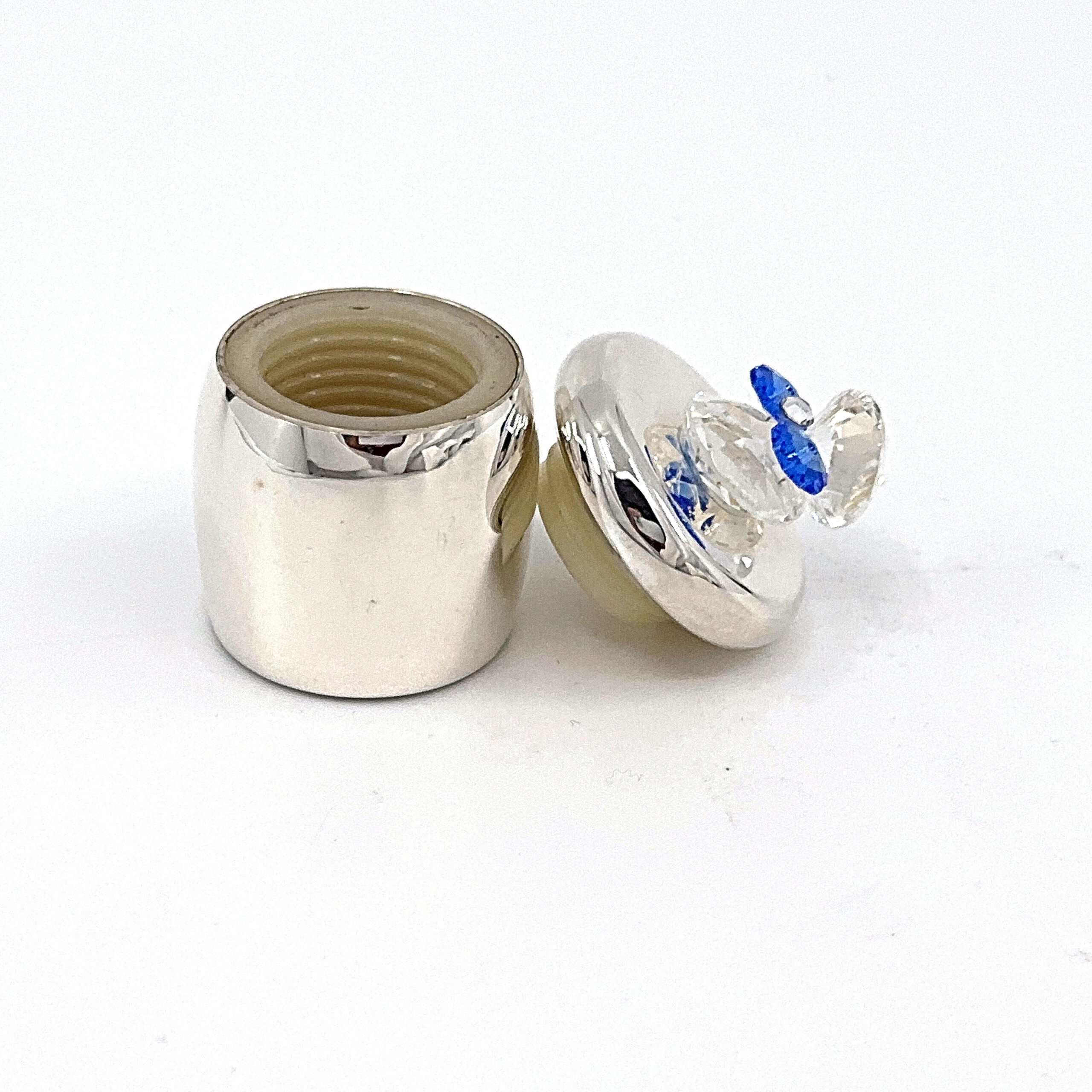 GTS112 (6) Baby Shoe Tooth Fairy Box With Blue Czech Crystal Finished In 925 English Hallmarked Sterling Silver
