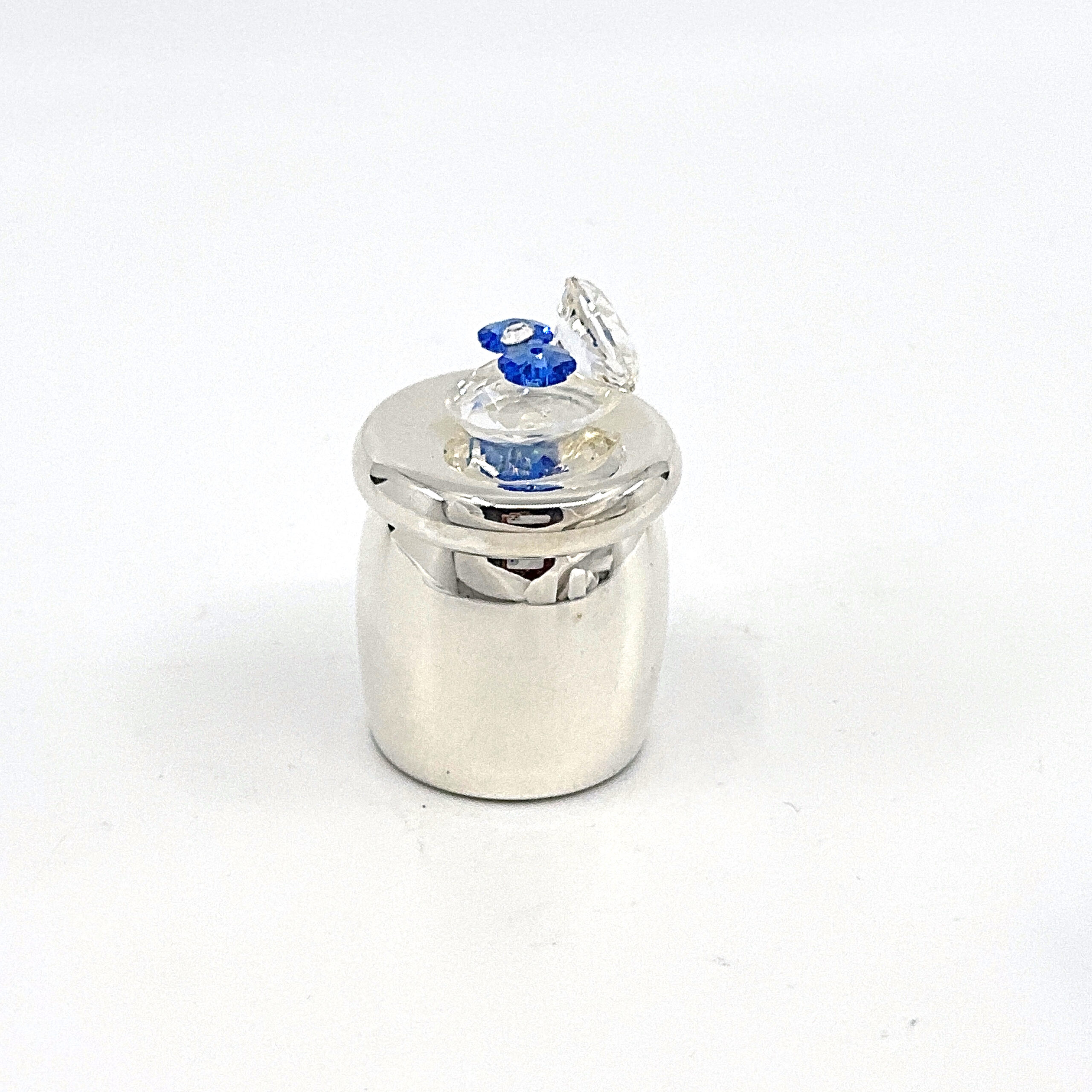 GTS112 (9) Baby Shoe Tooth Fairy Box With Blue Czech Crystal Finished In 925 English Hallmarked Sterling Silver