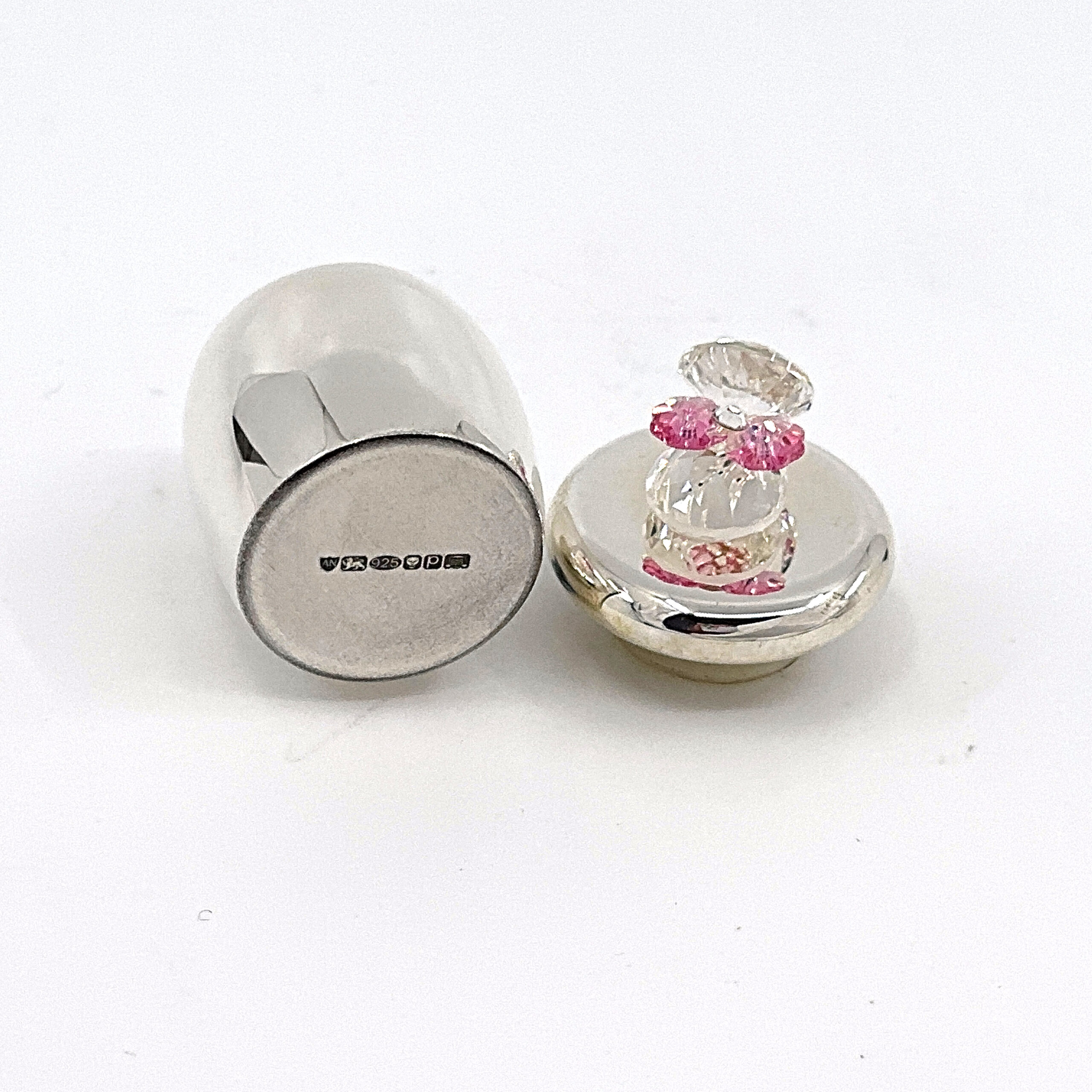 GTS113 (10) Baby Shoe Tooth Fairy Box With Pink Czech Crystal Finished In 925 English Hallmarked Sterling Silver