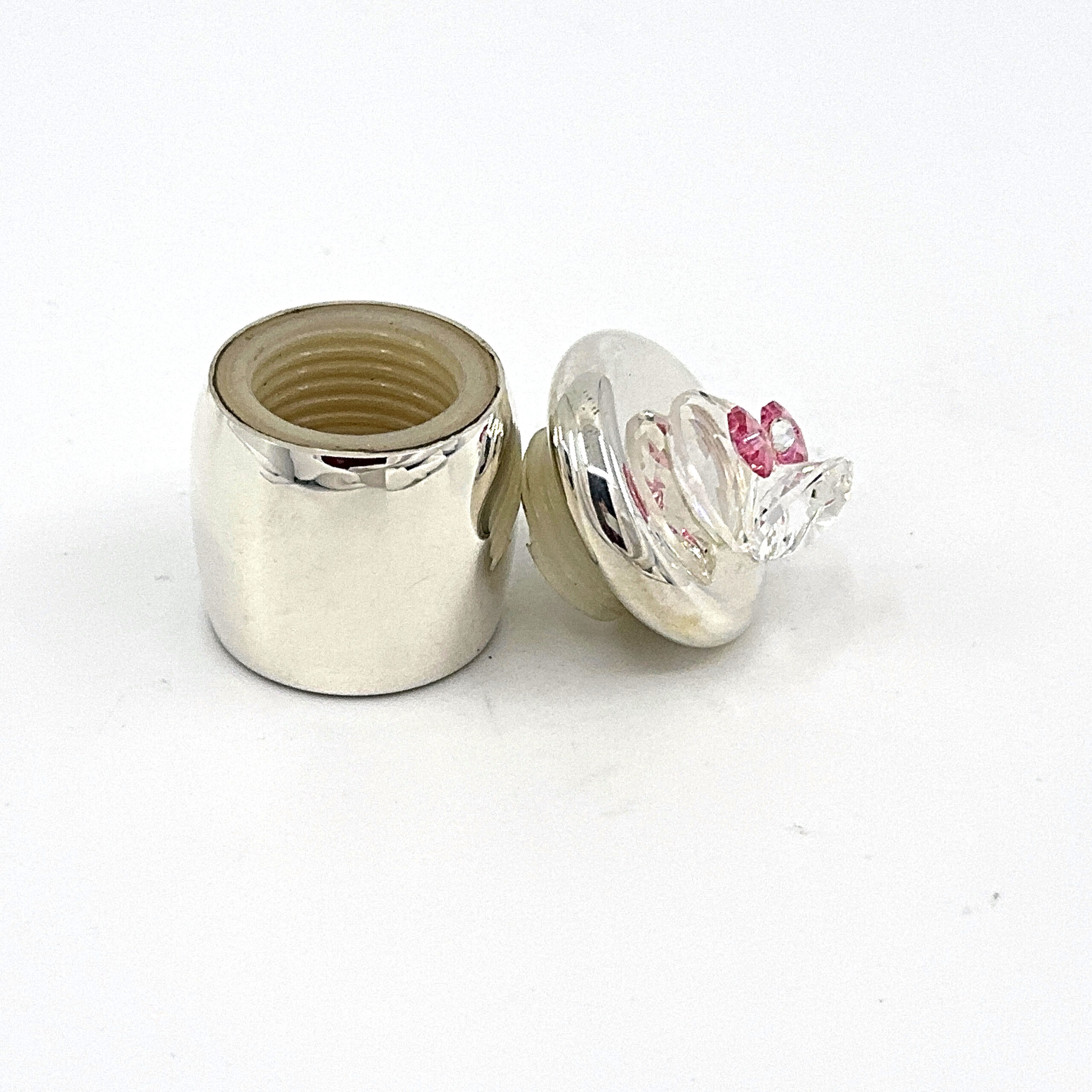 GTS113 (1) Baby Shoe Tooth Fairy Box With Pink Czech Crystal Finished In 925 English Hallmarked Sterling Silver