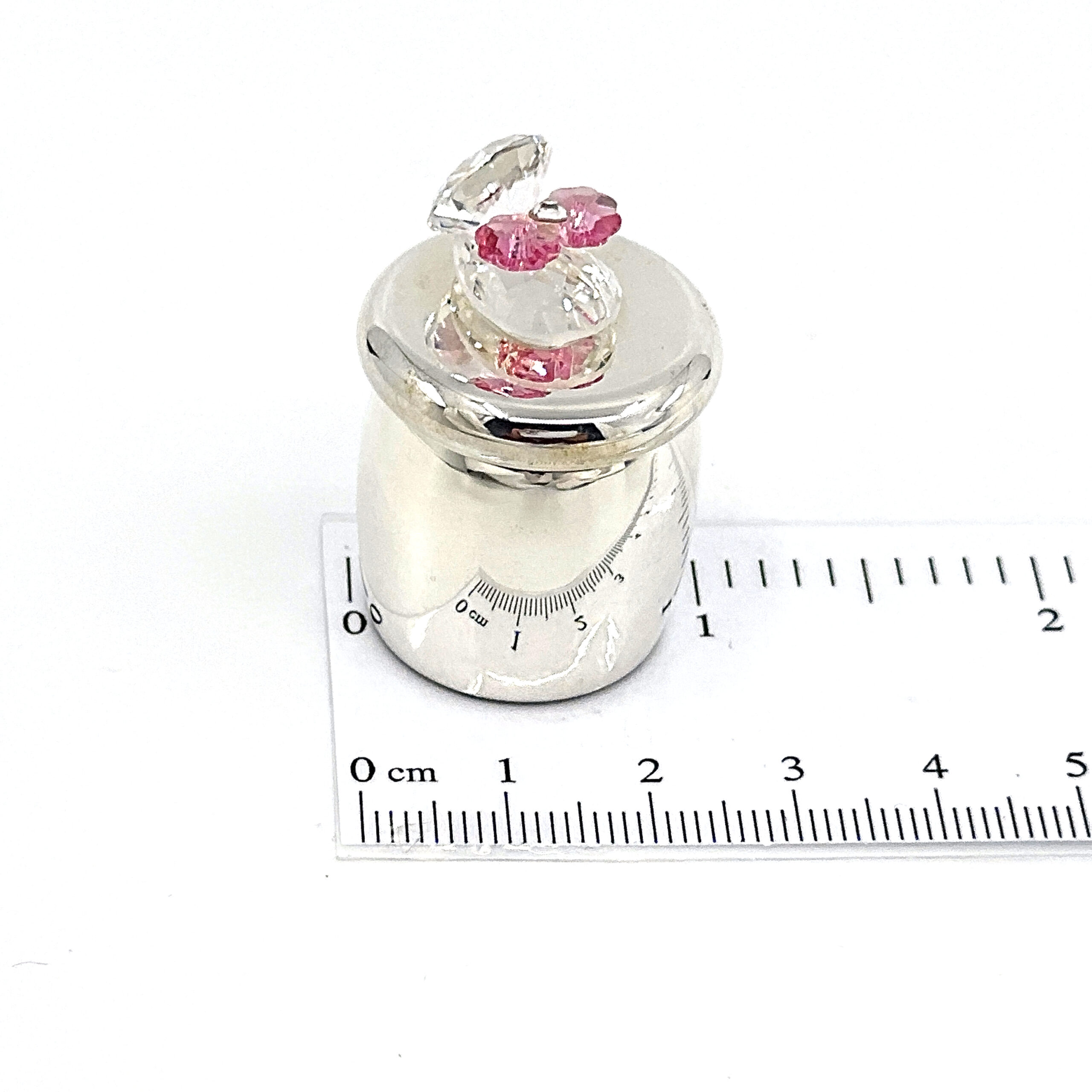 GTS113 (3) Baby Shoe Tooth Fairy Box With Pink Czech Crystal Finished In 925 English Hallmarked Sterling Silver