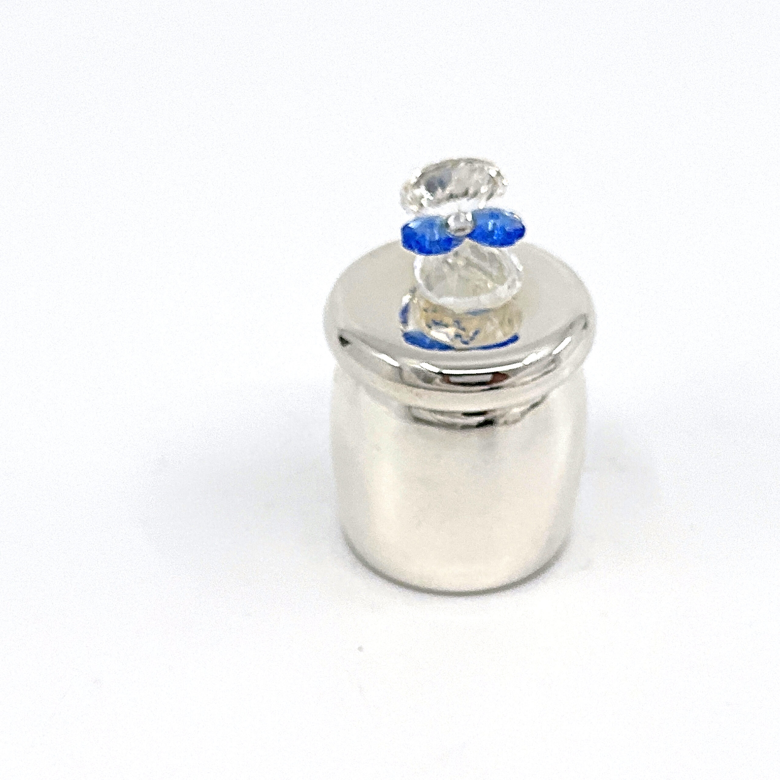 GTS112 (8) Baby Shoe Tooth Fairy Box With Blue Czech Crystal Finished In 925 English Hallmarked Sterling Silver