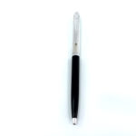 Ballpoint Pen With Black Acrylic And Engine Turned Finish In 925 English Hallmarked Sterling Silver