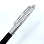 Ballpoint Pen With Black Acrylic And Engine Turned Finish In 925 English Hallmarked Sterling Silver
