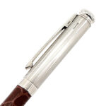 Ballpoint Pen With Brown Leather Detail Finished In 925 English Hallmarked Sterling Silver
