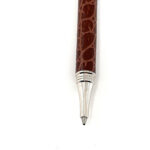 Ballpoint Pen With Brown Leather Detail Finished In 925 English Hallmarked Sterling Silver