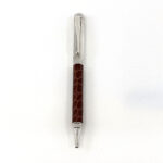 Ballpoint Pen With Brown Leather Detail Finished In 925 English Hallmarked Sterling Silver