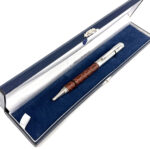 Ballpoint Pen With Brown Leather Detail Finished In 925 English Hallmarked Sterling Silver