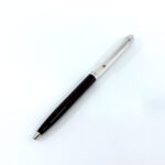 Ballpoint Pen With Burgundy Acrylic And Engine Turned Finish In 925 English Hallmarked Sterling Silver